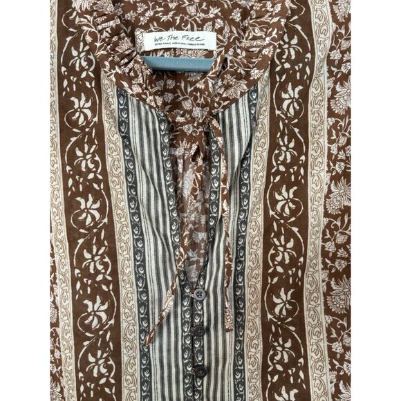 We The Free Border Batik Top Chestnut Brown Floral Size XS - Picture 4 of 9